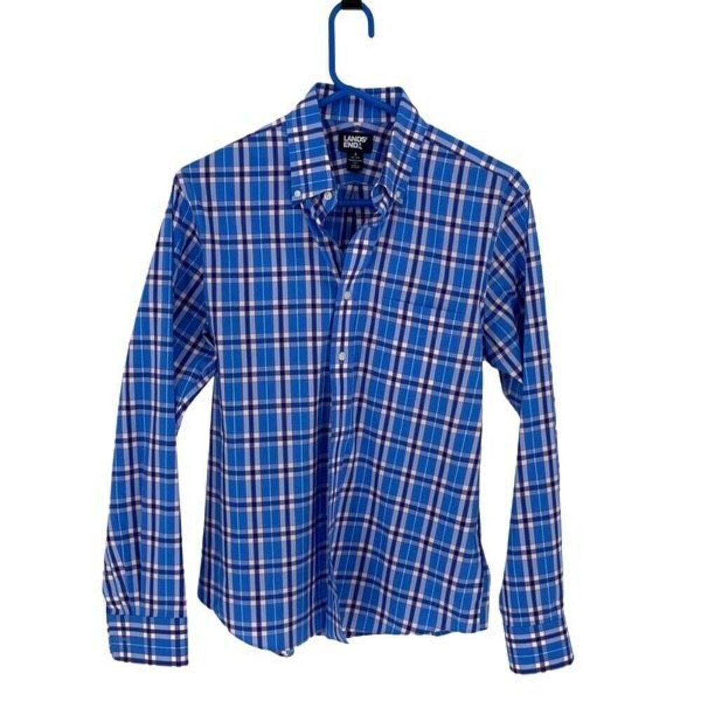 Lands' End Mens Plaid Traditional Fit Button Down Shirt Blue Small NWOT